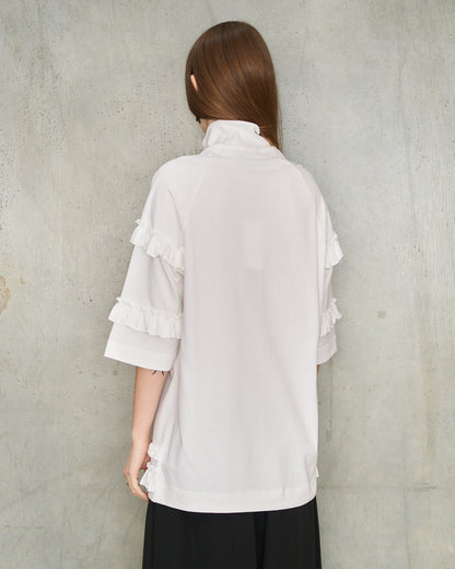 White Embellished Frill Zip T-Shirt