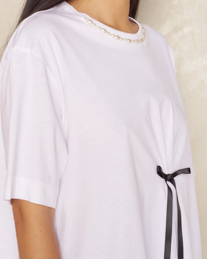 Pearl Bow White T-Shirt