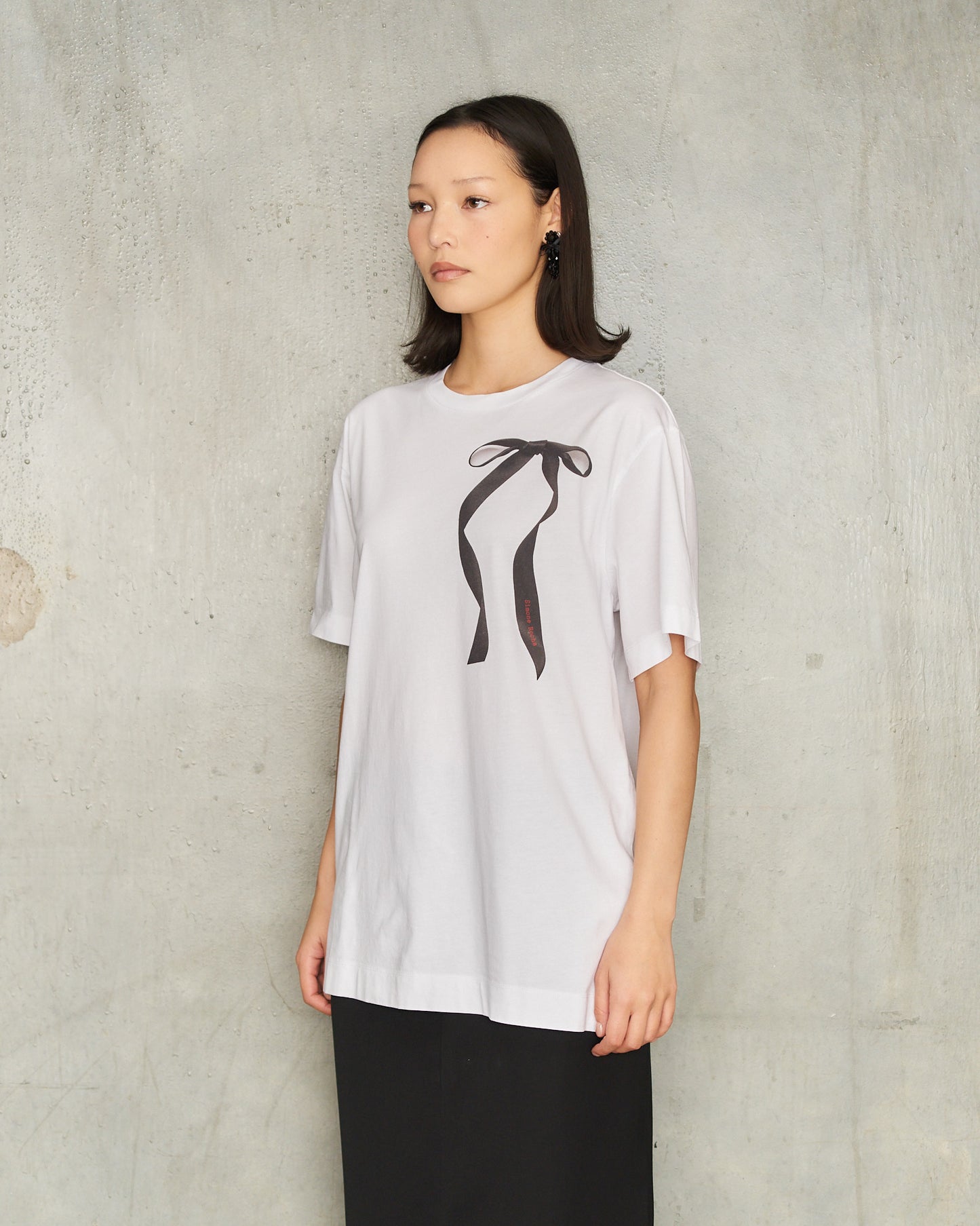 White Ribbon Tail Print T-Shirt