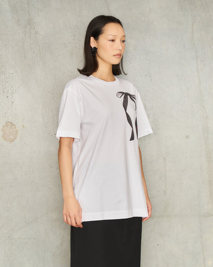 White Ribbon Tail Print T-Shirt