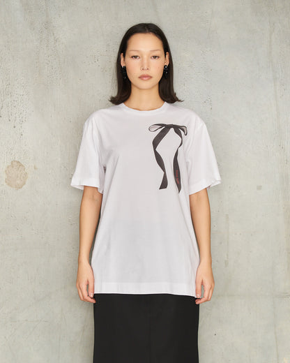 White Ribbon Tail Print T-Shirt
