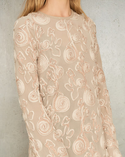 Beige Embroidered Split Top