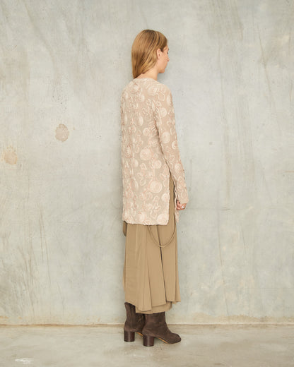 Beige Embroidered Split Top