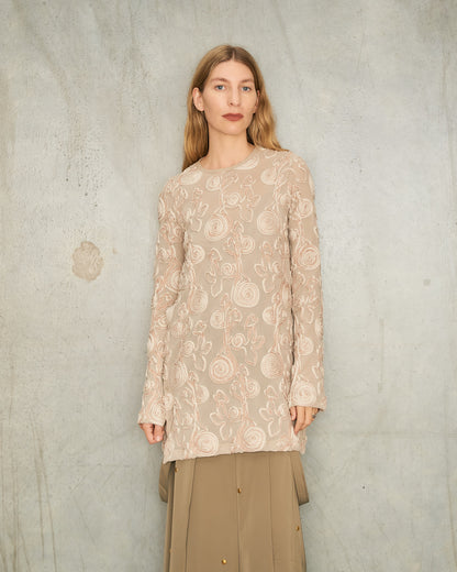 Beige Embroidered Split Top