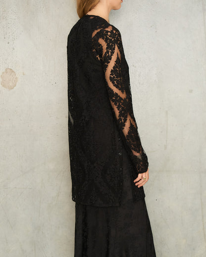 Black Arabesque Lace Split Top