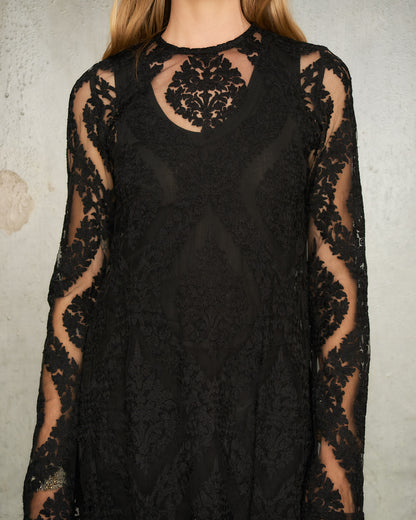Black Arabesque Lace Split Top