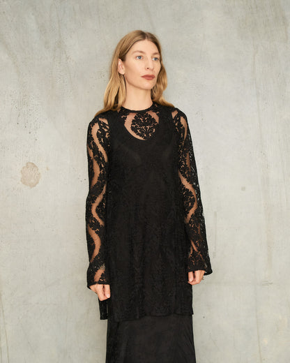 Black Arabesque Lace Split Top