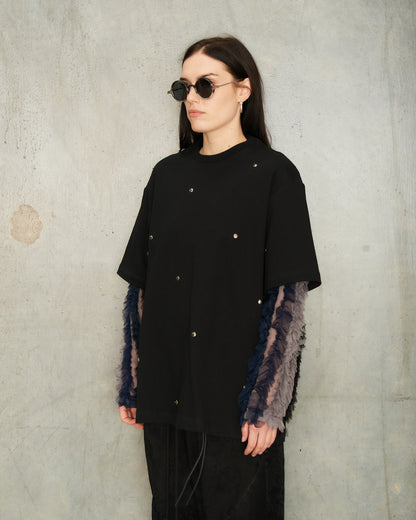 Black Bead Layered Long Sleeve Top