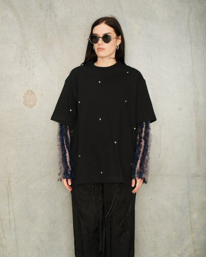 Black Bead Layered Long Sleeve Top