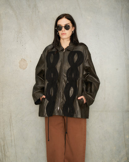 Brown Faux Leather Appliqué Jacket