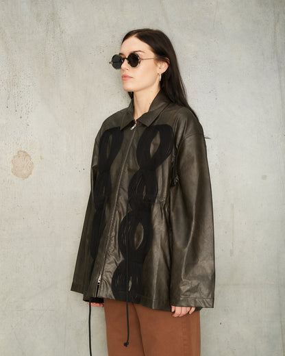 Brown Faux Leather Appliqué Jacket