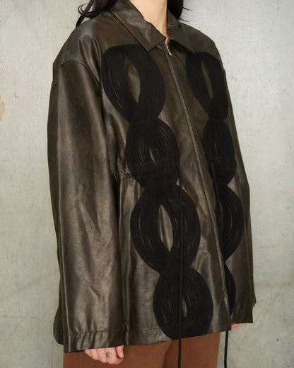 Brown Faux Leather Appliqué Jacket