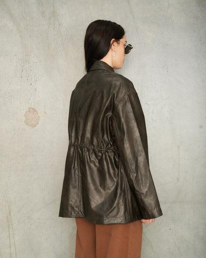 Brown Faux Leather Appliqué Jacket