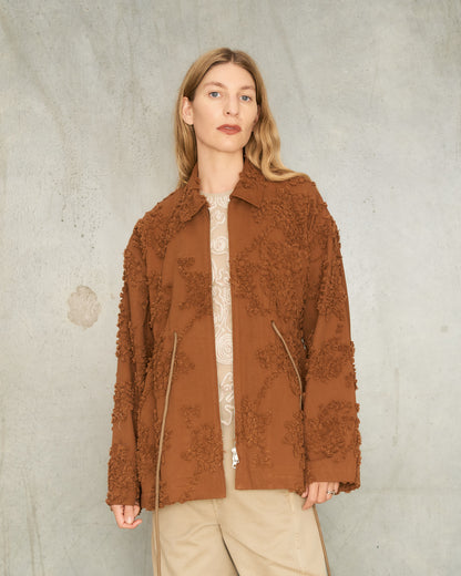 Brown Floral Gathered Jacket