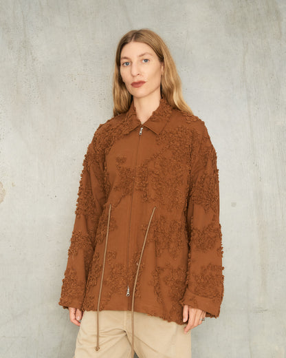 Brown Floral Gathered Jacket