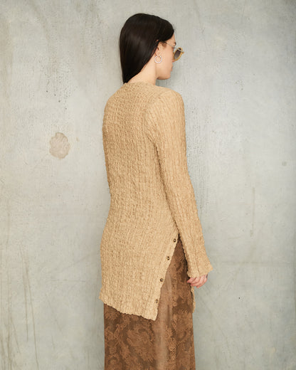 Camel Popcorn Jersey Split Top