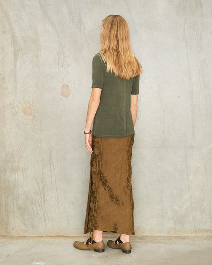 Khaki Antique Floral Wrap Skirt