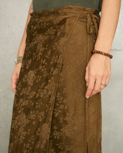 Khaki Antique Floral Wrap Skirt