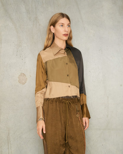 Khaki Patchwork Cropped Shirt