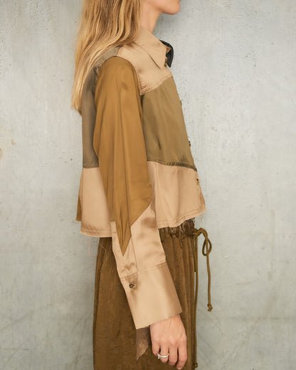 Khaki Patchwork Cropped Shirt