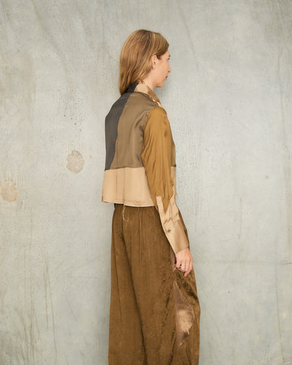 Khaki Patchwork Cropped Shirt