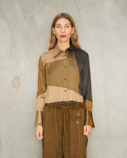 Khaki Patchwork Cropped Shirt