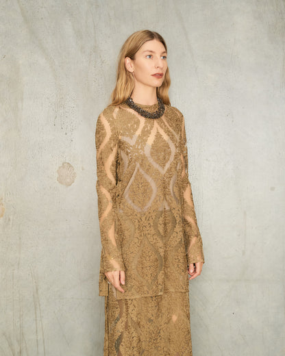 Sand Arabesque Lace Split Top