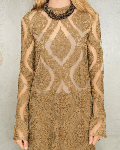 Sand Arabesque Lace Split Top