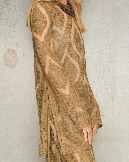 Sand Arabesque Lace Split Top