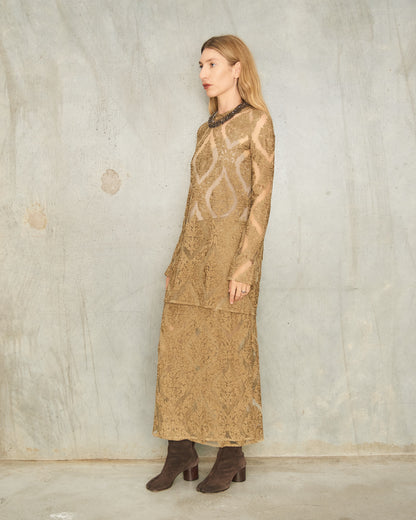 Sand Arabesque Lace Wrap Skirt