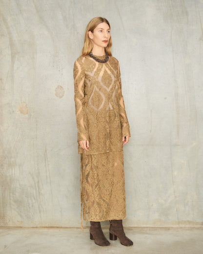 Sand Arabesque Lace Wrap Skirt