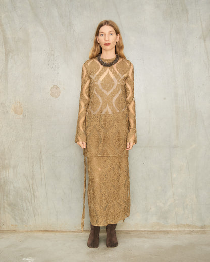 Sand Arabesque Lace Wrap Skirt