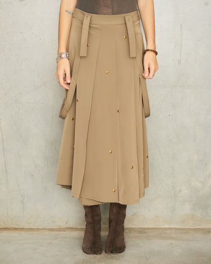 Taupe Metal Bead Pleated Skirt