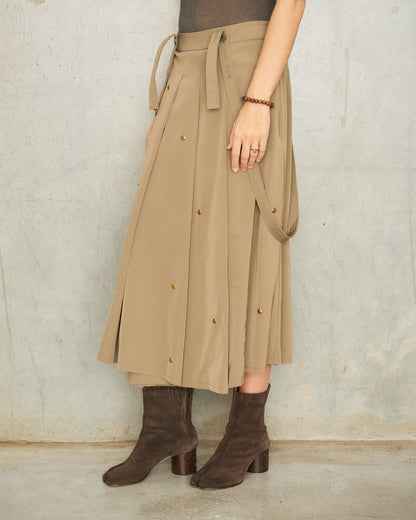 Taupe Metal Bead Pleated Skirt