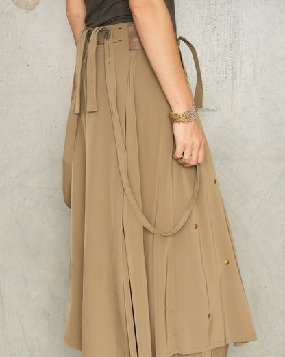 Taupe Metal Bead Pleated Skirt