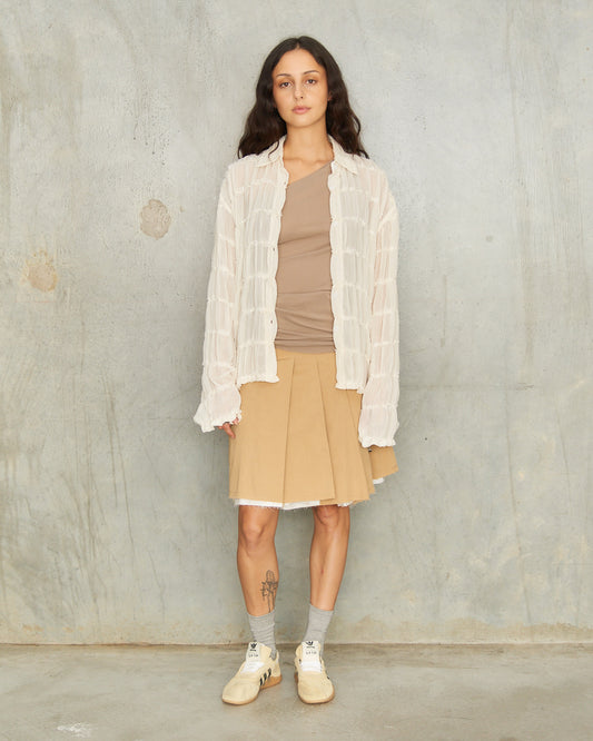 Beige Pleated Mini Skirt