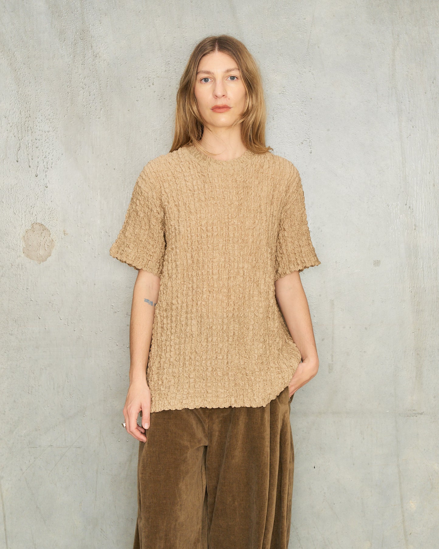 Beige Popcorn Boxy T-Shirt