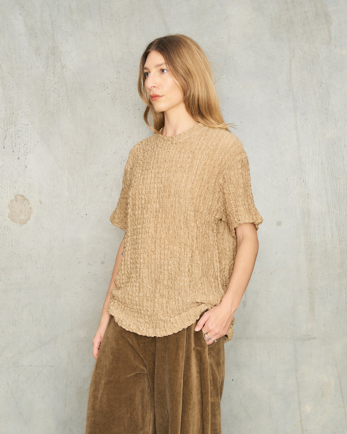 Beige Popcorn Boxy T-Shirt