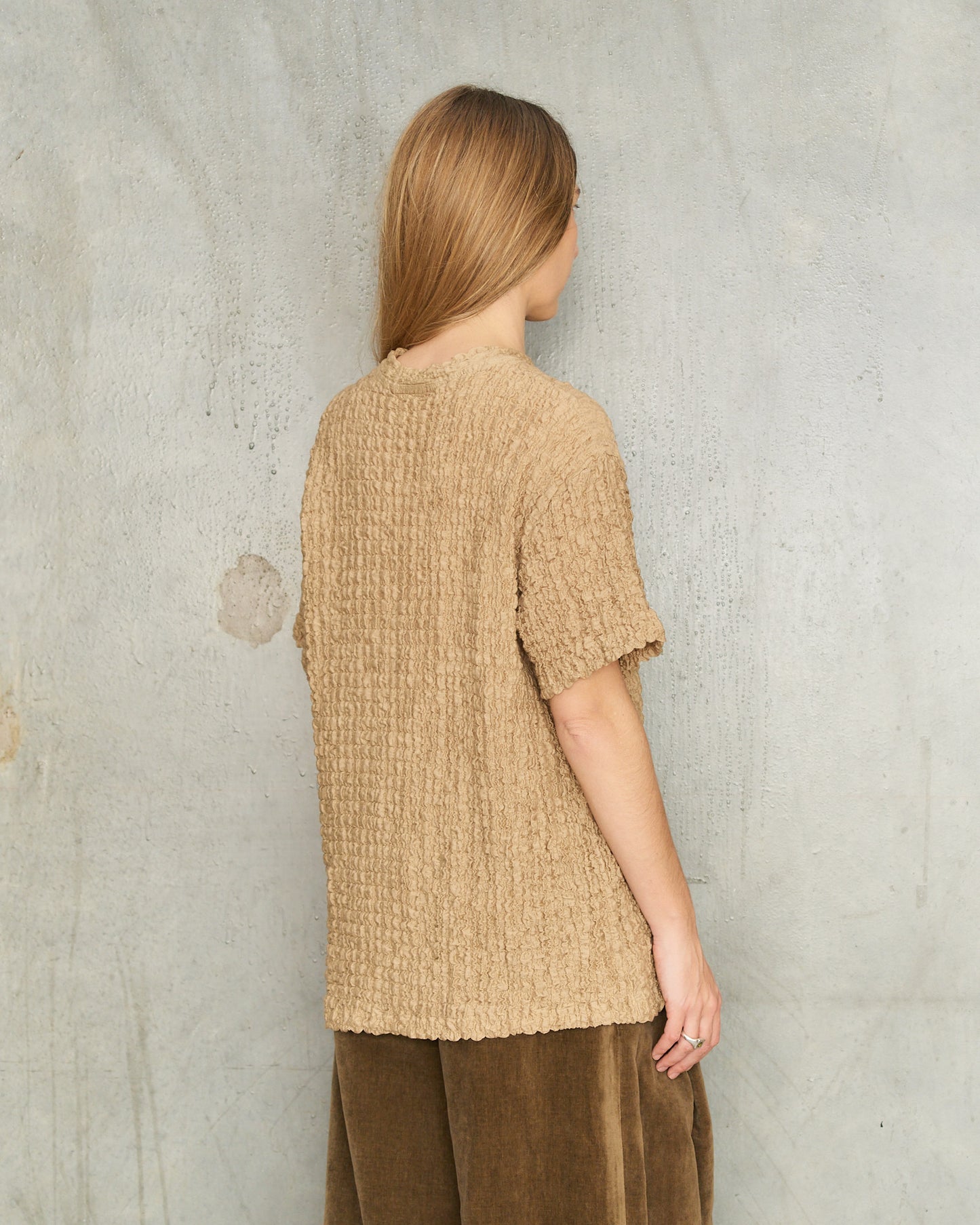 Beige Popcorn Boxy T-Shirt