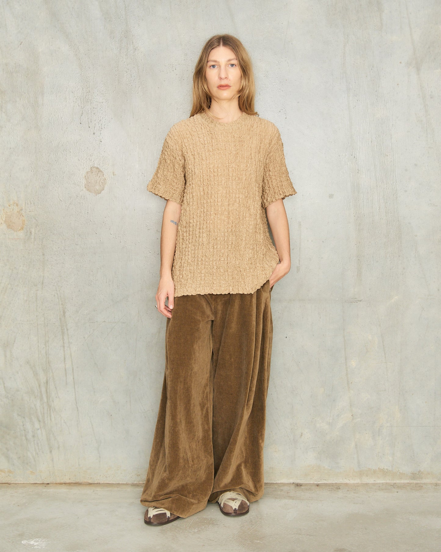 Beige Popcorn Boxy T-Shirt