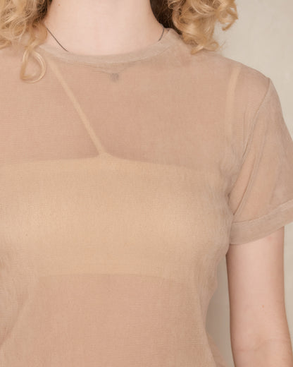Beige Tulle Slim T-Shirt