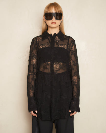 song for the mute Black Embroidered Lace Shirt