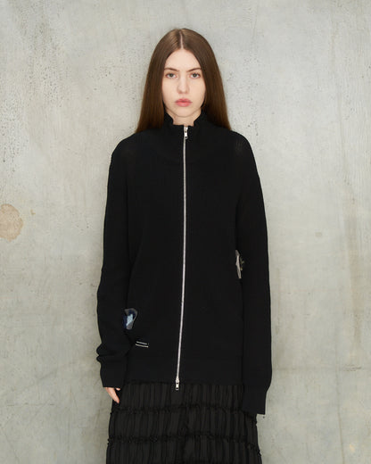 Black Flower Zip Up Cardigan
