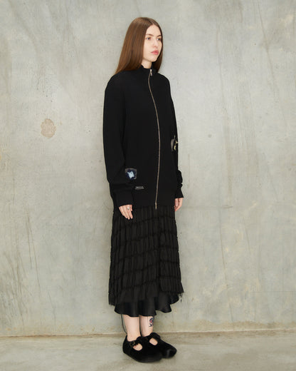 Black Flower Zip Up Cardigan