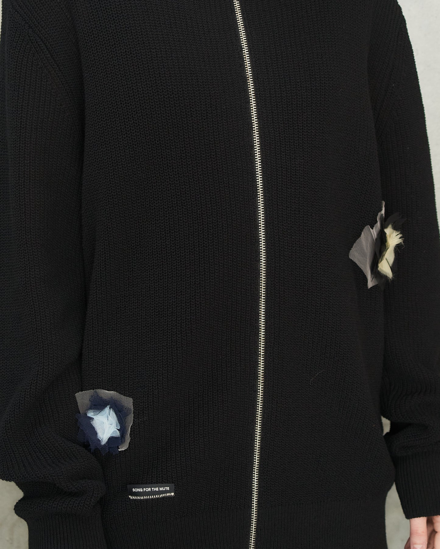 Black Flower Zip Up Cardigan