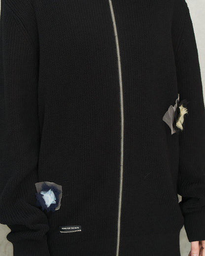 Black Flower Zip Up Cardigan