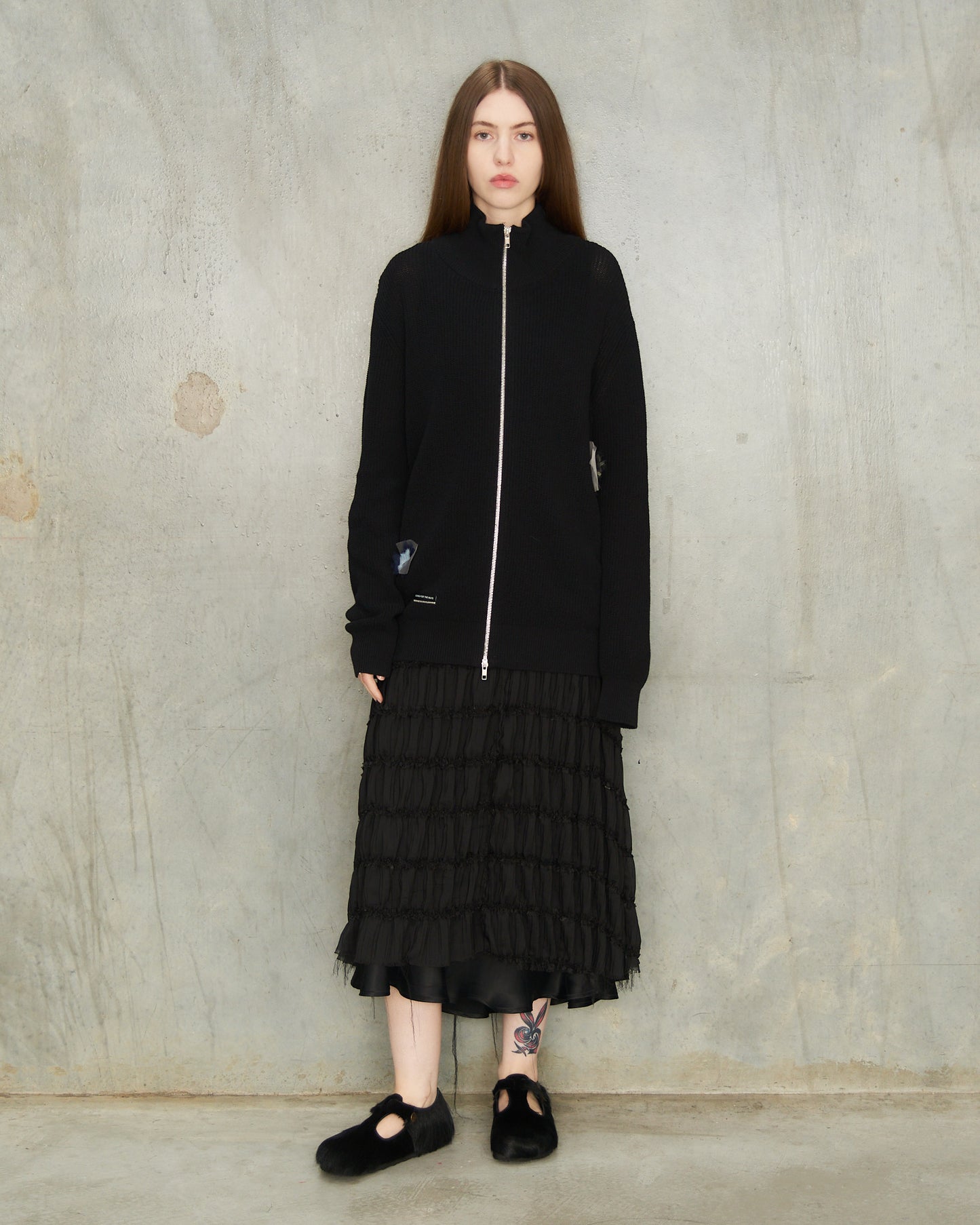 Black Flower Zip Up Cardigan