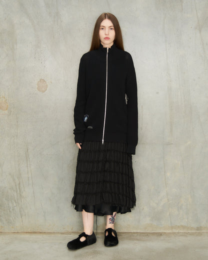 Black Flower Zip Up Cardigan