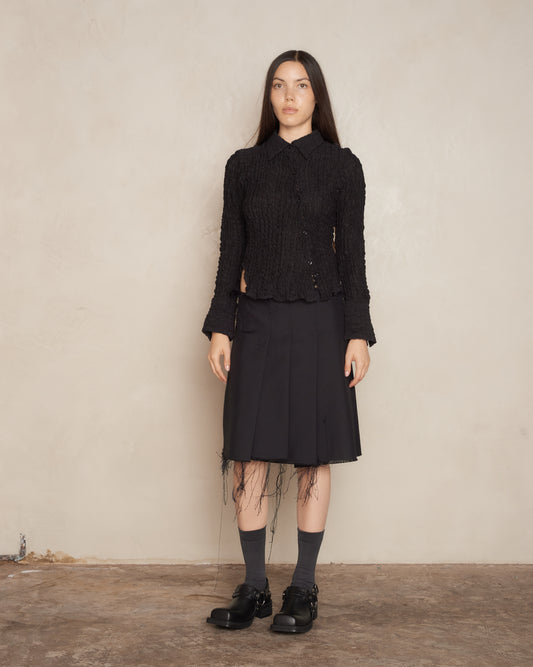 Frayed Pleated Mini Skirt