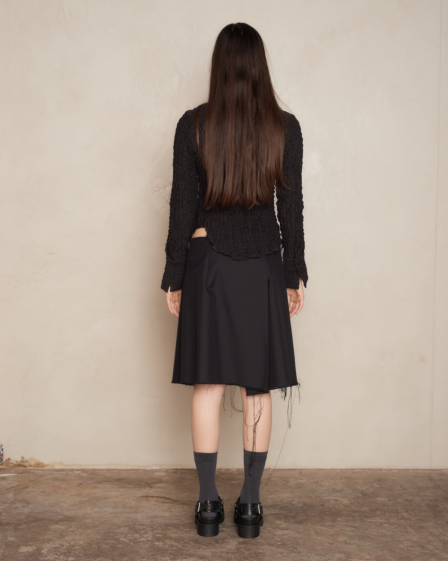 Frayed Pleated Mini Skirt